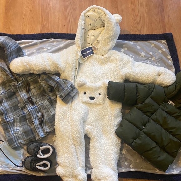 3 infant coats and a pair of Stride Rite booties